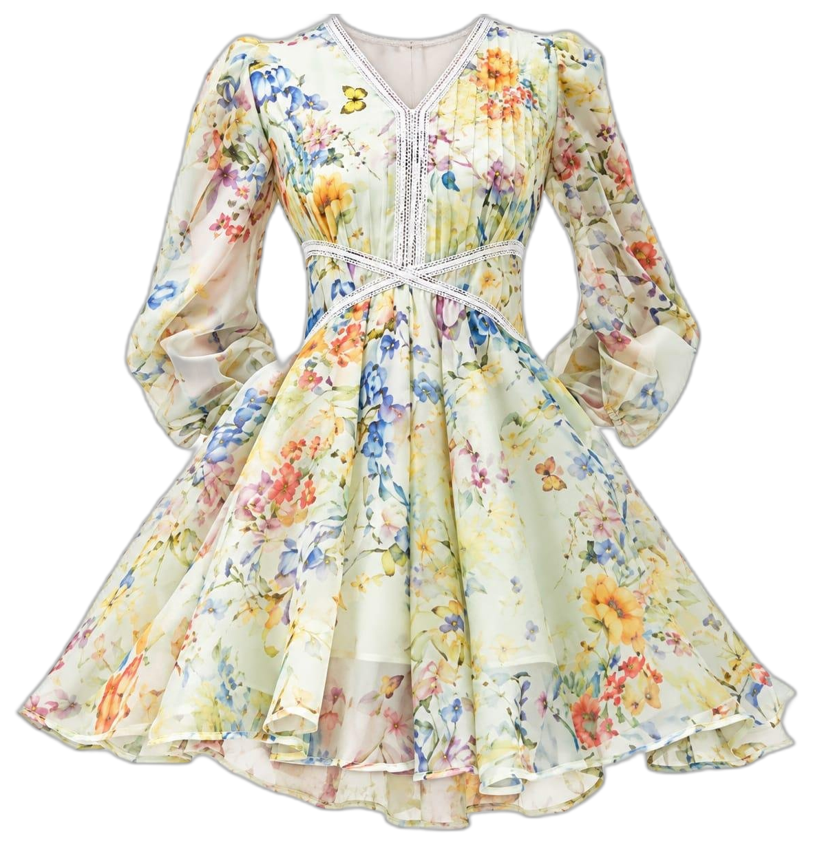 Romantic Garden Floral Puff-Sleeve Dress