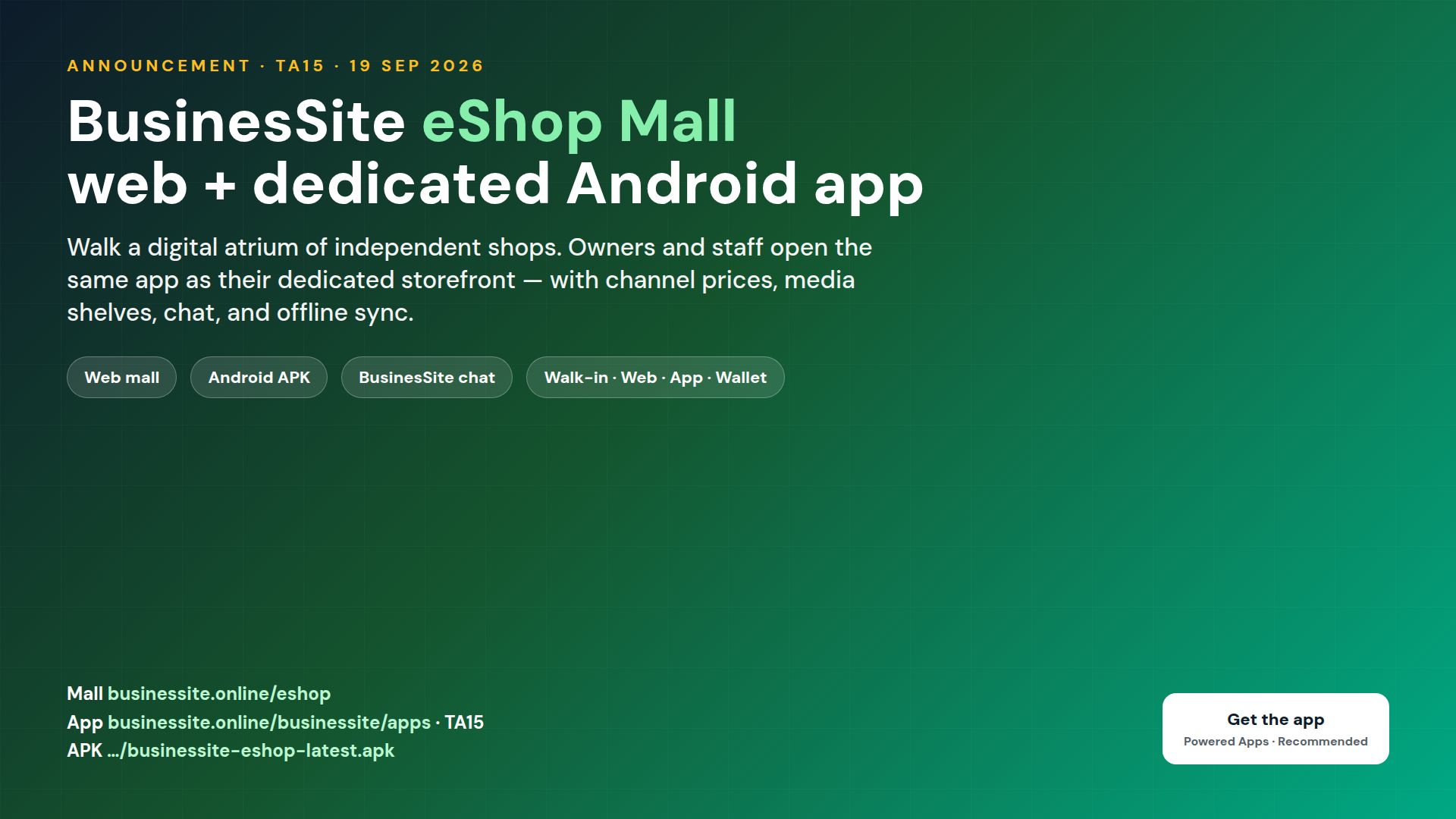 BusinesSite eShop Mall web + dedicated Android app