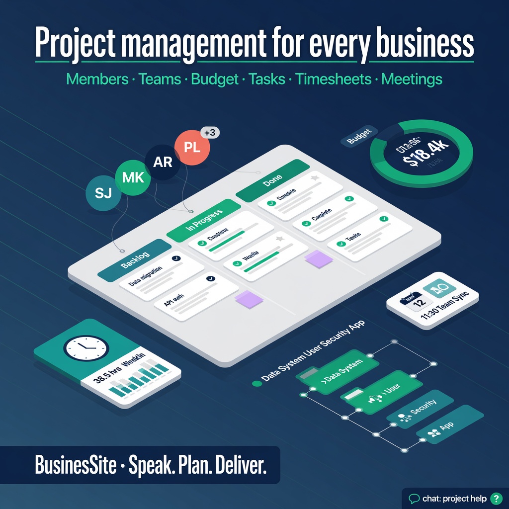 BusinesSite project management: teams, budget, tasks, timesheets, meetings